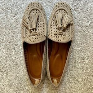 Franco Sarto Tan Perforated Tassel Loafers